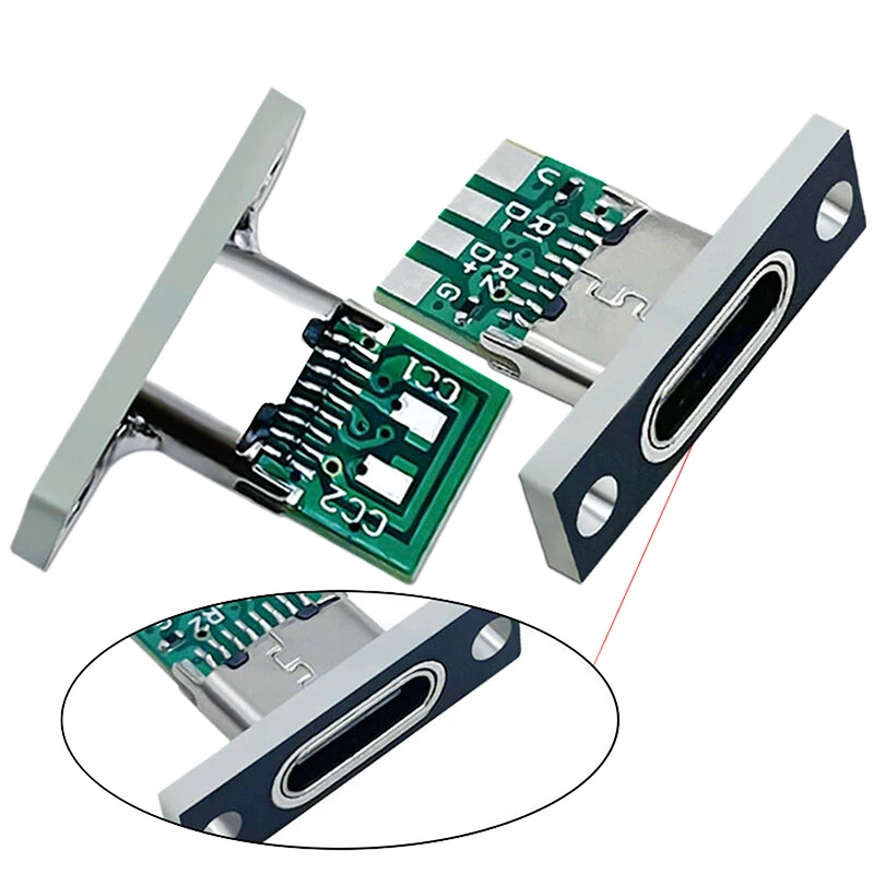 USB 3.1 Type C Socket With Screw Fixing Plate 5pcs/lot Type-C USB Jack 3.1 Type-C 2Pin 4Pin Female Connector Jack Charging Port