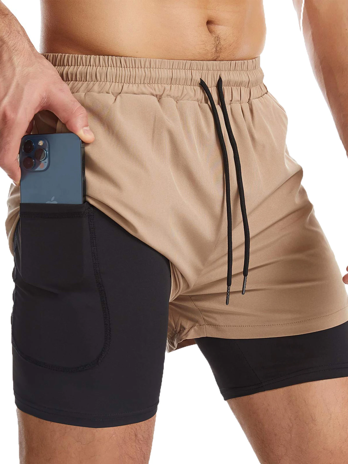 

Men's Quick Dry 2-in-1 Sports Shorts Summer Basketball Gym Fitness Running Trendy Street Style Double Shorts