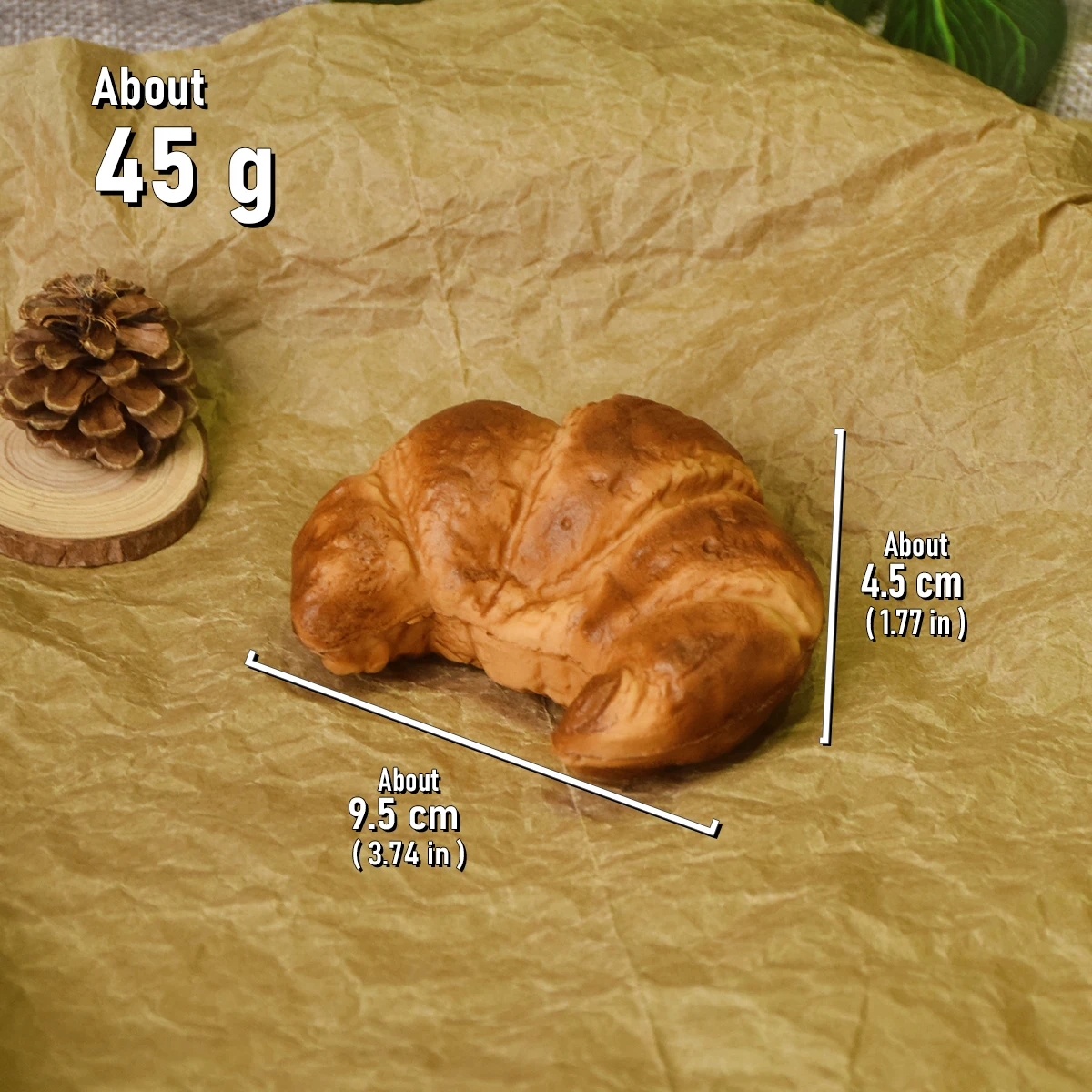 Realistischer gefälschter PU-Croissant – Originale und Streiche mit Schokoladengeschmack, Brot, lustige Essens-Requisiten für Witze, Präsentation und TikTok-Videos – Detail 5