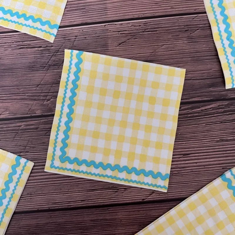 20pcs/Pac 25*25cm 3-Ply New Yellow Plaid Printed Paper Napkins Cocktail Napkins Party Decoration Paper Placemats