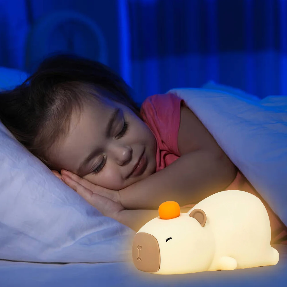 Cute Capybara Night Light Children's Silicone Nightlight Gift USB Rechargeable Animal Touch Bedside Sleep Lamp Decoration