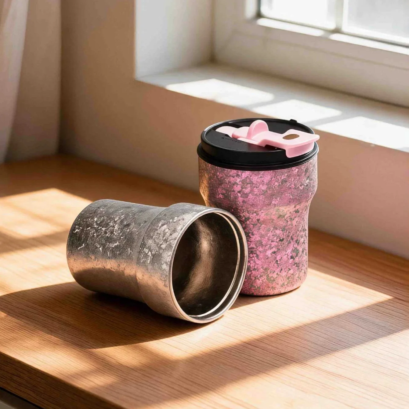 Pure Titanium Coffee Cup Dual Drink Travel Mug with Straw Portable Handheld Insulated Tumbler Gift for Men Women