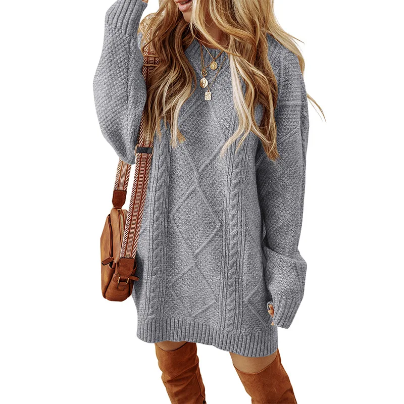 

2025 Autumn Winter Solid Vintage Knitted Sweater Dress Women O Neck Full Sleeve Loose Casual Concise Versatile Street Mini Dress