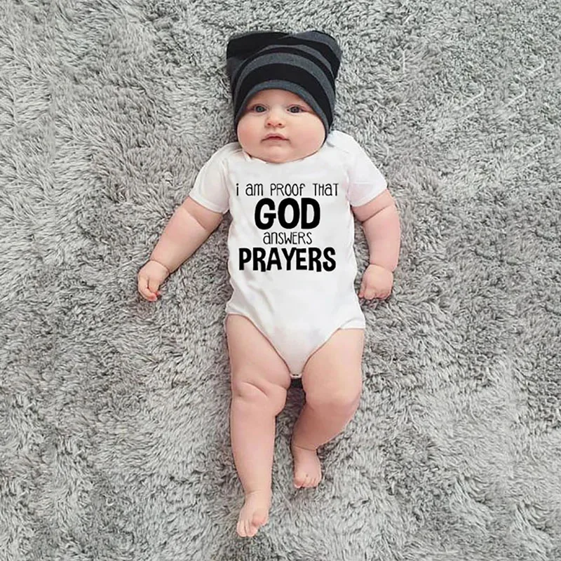 

I Am Proof That God Answers Prayers Print Cute Infant Jumpsuit Baby Boys Girls Bodysuits Clothes Baby Newborn Romper Outfits