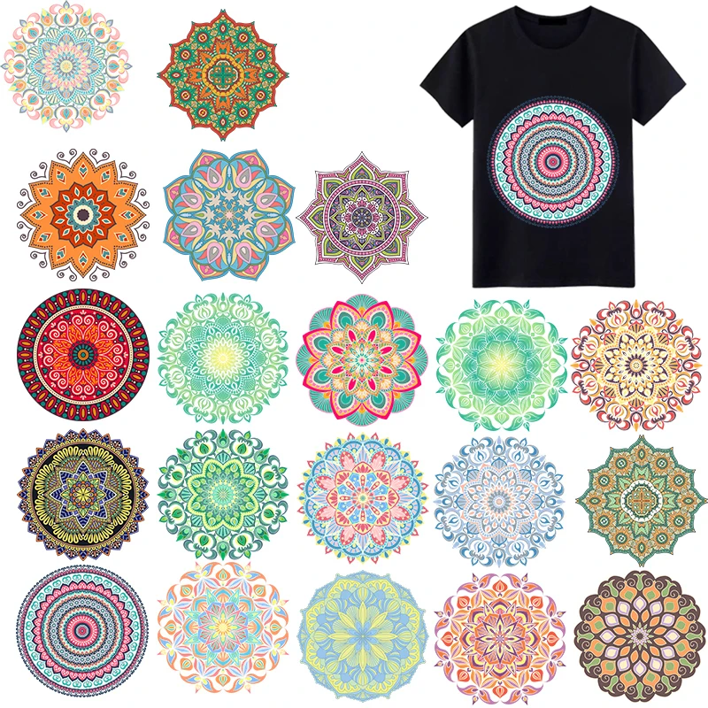 Heat Transfer T-shirt Sticker Custom Fusible Vinyl Stripe Iron On Patches Mandala Flower Fashion Ethnic Style