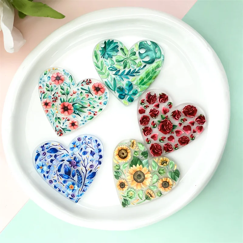 

Новое поступление, 50 шт./лот, цветные цветы, узор, мультяшные сердечки, акриловые бусины, ювелирные изделия своими руками, одежда/брелок, кулон, аксессуар