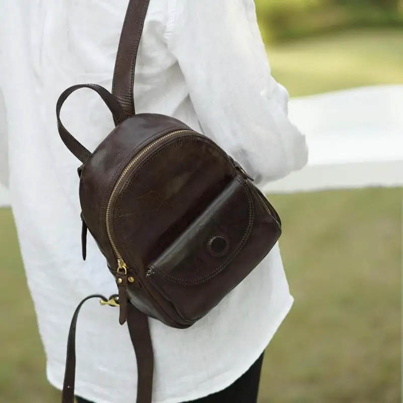 

simple vintage high quality first layer cowhide women's small backpack outdoor travel party luxury genuine leather bookbag