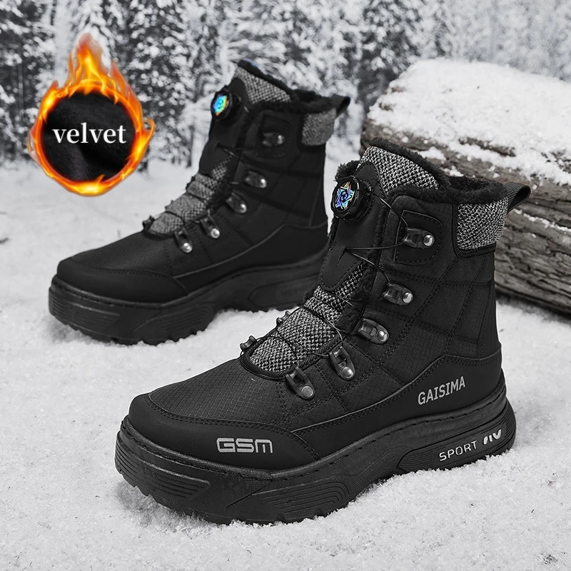 

Classic Knob Men's Snow Boots Outdoor Comfy Warm Motorcycle Boots For Men Outdoor Platform High Top Bikers Shoes Man Ankle Boot