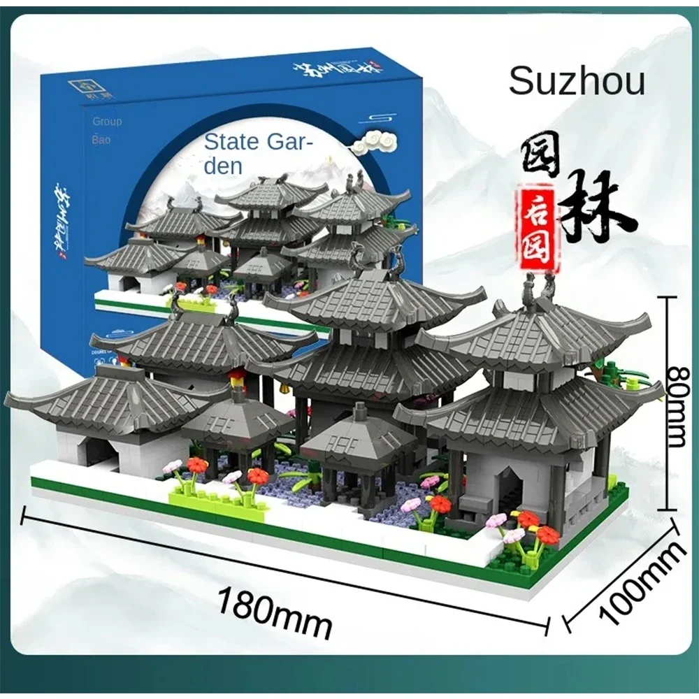 Chińskie klocki konstrukcyjne Suzhou Garden, tradycyjna starożytna architektura, model DIY, puzzle, zabawka edukacyjna, dekoracja na biurko