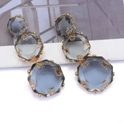 2024 New ZA Gray Pink Blue Transparent Resin Dangle Earrings Women Indian Ethnic Geometric Statement Party Drop Earrings Jewelry