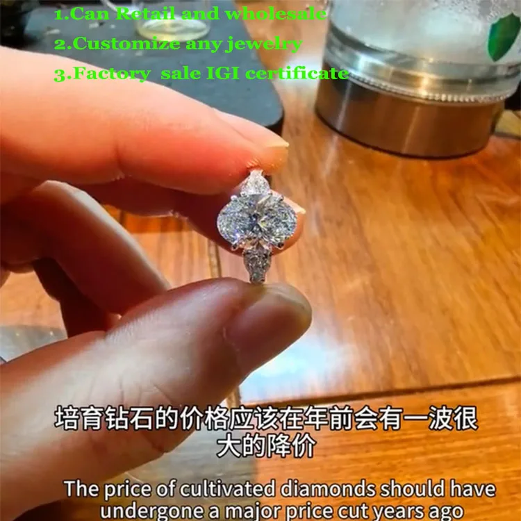 

Au750 18K White Gold Ring Oval D Color 1 ct 2ct 3ct IGI Lab Growing Diamond Ring wedding Ring factory sell
