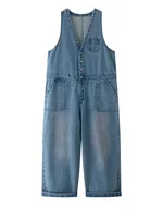 [EAM] Women Blue Denim Pocket Big Size Long Jumpsuit New High Waist Pocket Stitch Pants Fashion Tide Spring Autumn 2026 1DH6230 - Image 6
