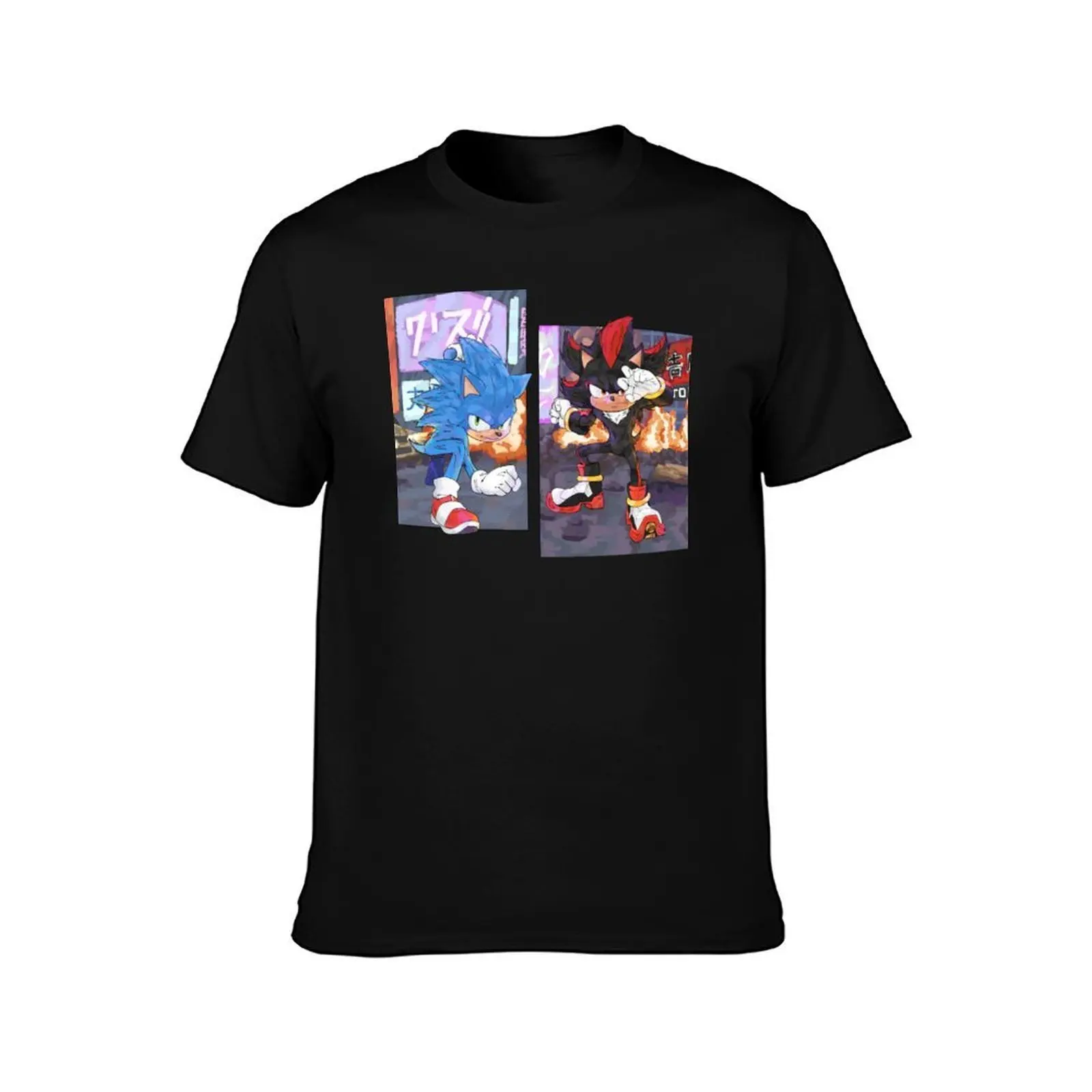 hedgehogs sayajins pose T-Shirt, Summer Casual Cotton Tee, Oversized Streetwear Tops, Vintage Graphic Print, Unisex Men Women