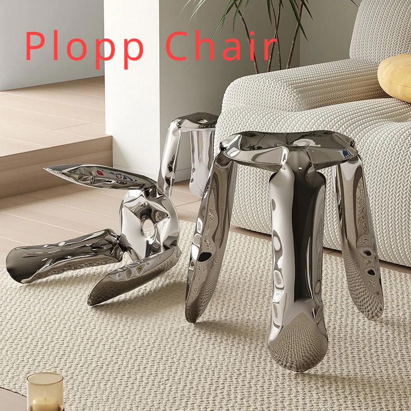 Plopp-Creative Minimalist Metal Inflatable Stool, 3D Stainless Steel Stool, Nordic Creative Balloon Stool, Living Room Footstool