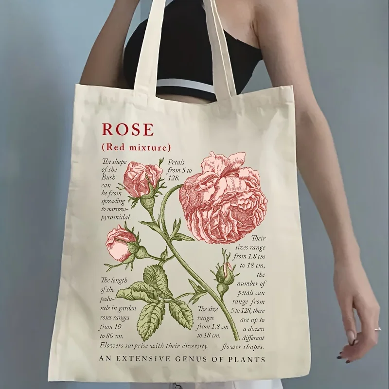 Borsa Tote con stampa floreale rosa, borsa a tracolla in tela estetica, borsa regalo per insegnante di ritorno a scuola