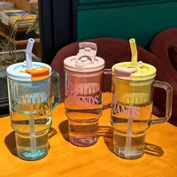 1200ML Water Bottle With Straw PC High Capacity Travel Sports Cup Portable Gym Water Bottle Stylish Tea Plastic Cup With Handle
