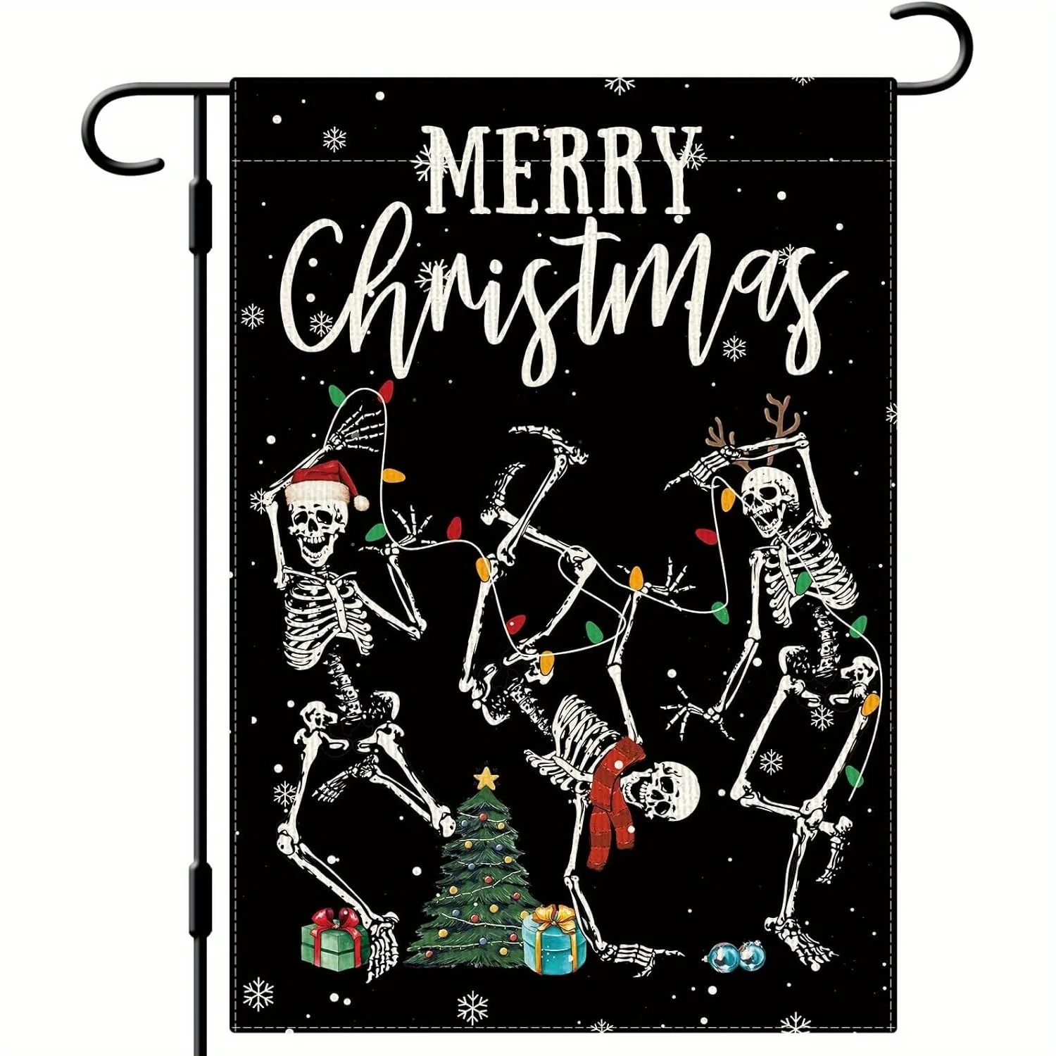 Merry Christmas Skeleton Garden Flag 12x18 Inch Double-Sided Vertical Polyester Farmhouse Yard Flag with Funny Skull
