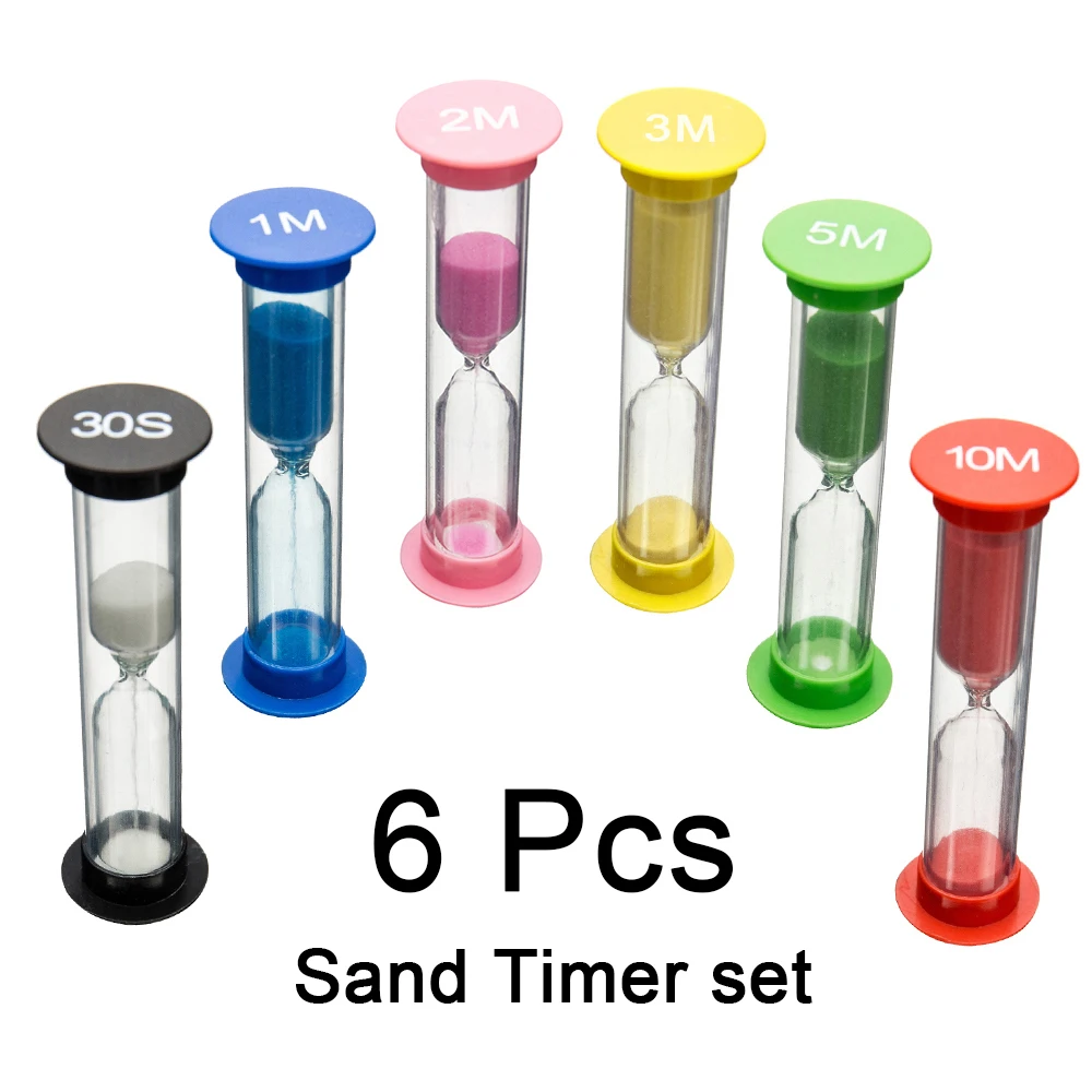 6pcs Sand Timer Assortment Plastic Hourglass Timer Colorful Sandglass Hourglass Small Sand Clock Timer for Classroom Office Home