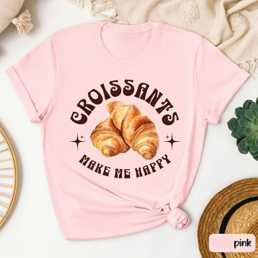 Croissant Make Me Happy Tee Croissant Lover TShirt Divertente Croissant Camicia Baker Regalo Pasticceria Chef Regalo Retro Colazione Club Top