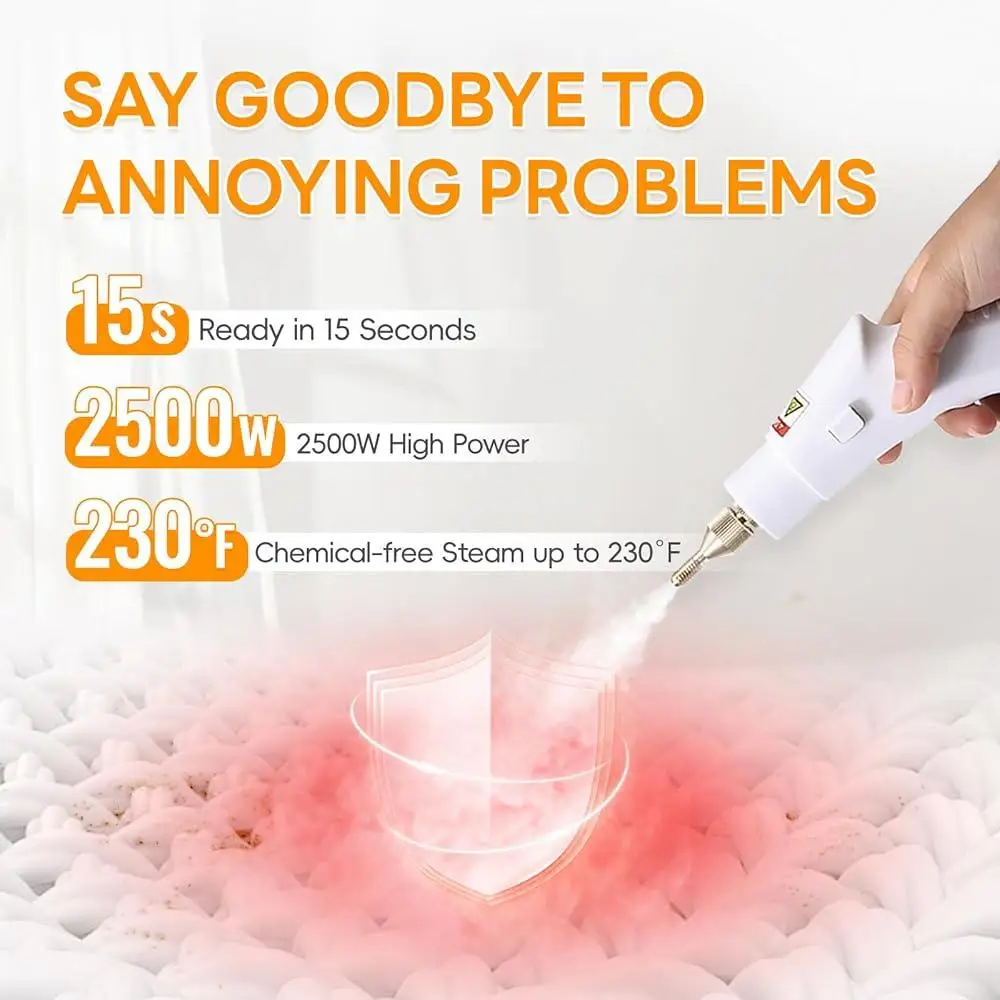منظف بخار محمول بقوة 2500 وات، جهاز بخار متعدد الأسطح عالي الضغط مع 14 ملحقًا، محمولًا وخاليًا من المواد الكيميائية، للاستخدام المنزلي القوي