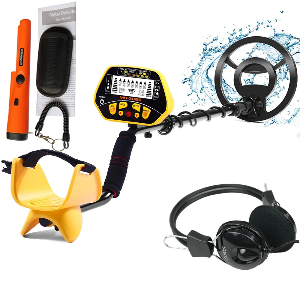 Adjustable Metal Detector MD-3028 with 8.5" Waterproof Coil,7 Target Categories, Depth Indication, LCD Display P/T function