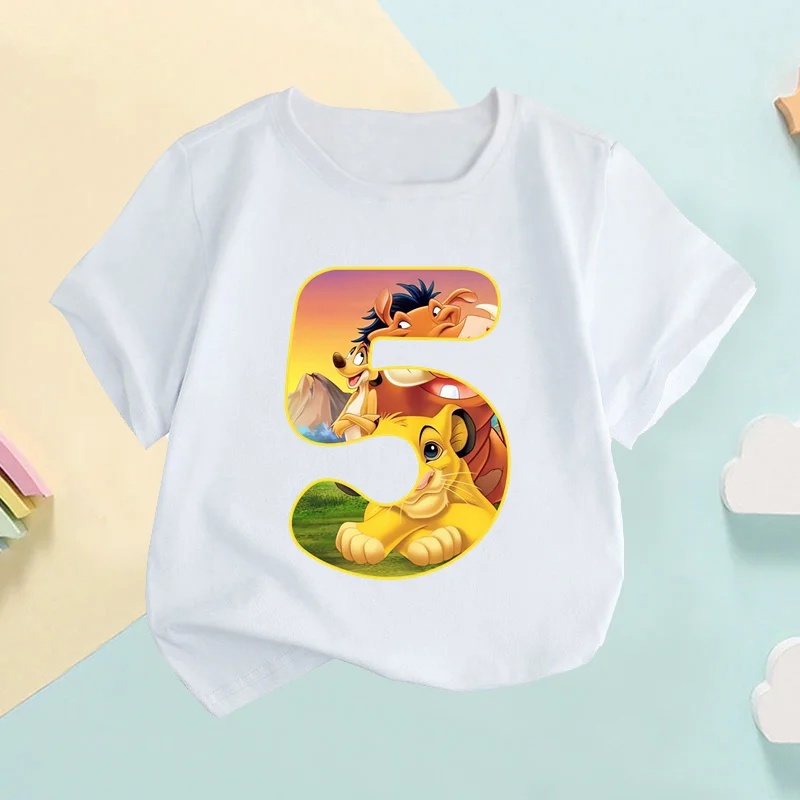 The Lion King Cute Simba Number Bow Print Kids T shirt Girls Clothes 1 2 3 4 5 6 7 8 9 Years Birthday Baby Boys T-Shirts,HKP2755