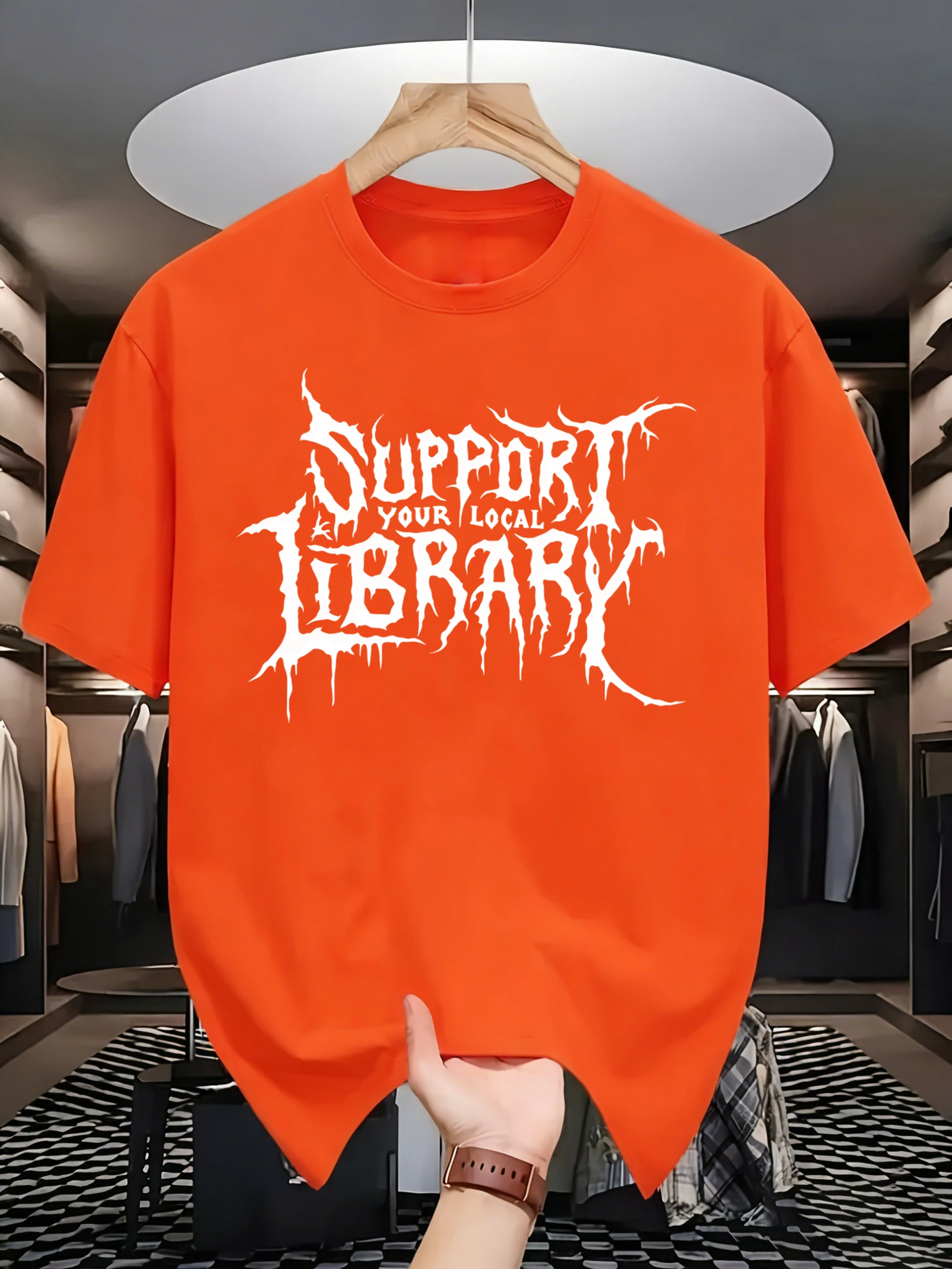 Support Your Local Library Design Men Trendy T Shirt Hip Hop All-Match T-Shirts Casual Cotton Clothing O-Neck Loose Streetwear