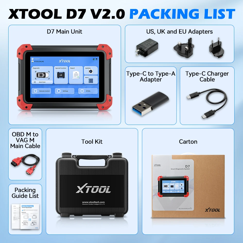 XTOOL D7 OBD2-scanner Automotive-scanner 36+ Reset Key Programmering FCA CANFD/DoIP Alle systeemdiagnose ECU-codering 3 jaar update