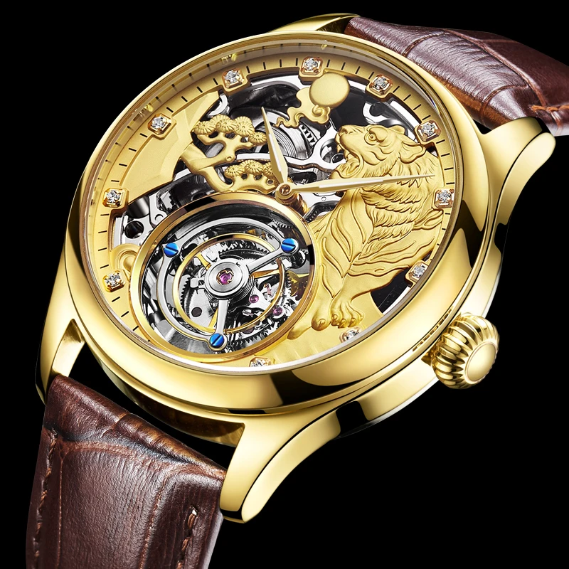 

AESOP Men Watch Tourbillon Mechanical Watch Twelve Zodiac Tiger Double Sided Gemstone Glass Precision Steel Waterproof Fashion