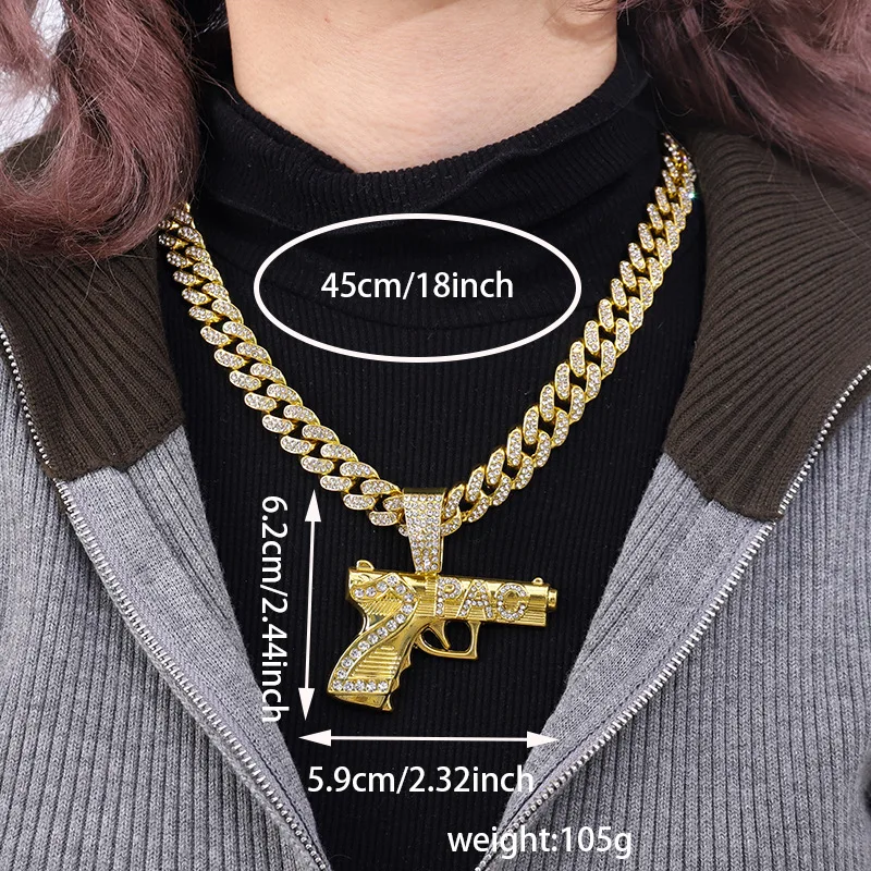 DIY accessories hot-selling alloy pistol pendant hiphop personality trend new men's Cuban necklace cross-border jewelry
