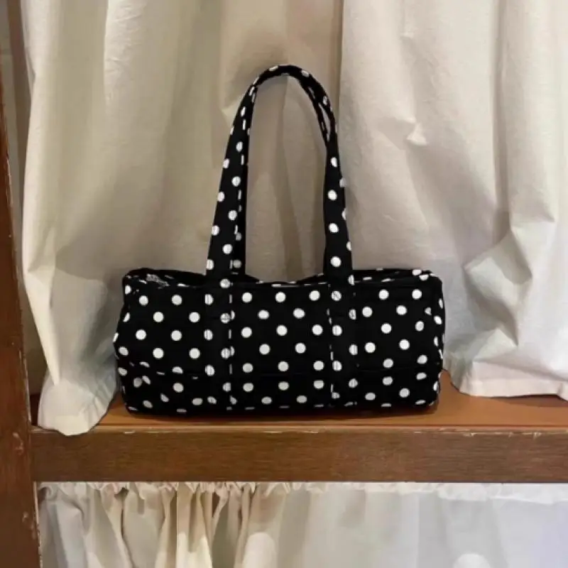 

Women Nylon Bag 2025 New Korean Style Black&White Polka Dot Large Capacity Shoulder Bag Casual Versatile Female Travel Handbag ﻿