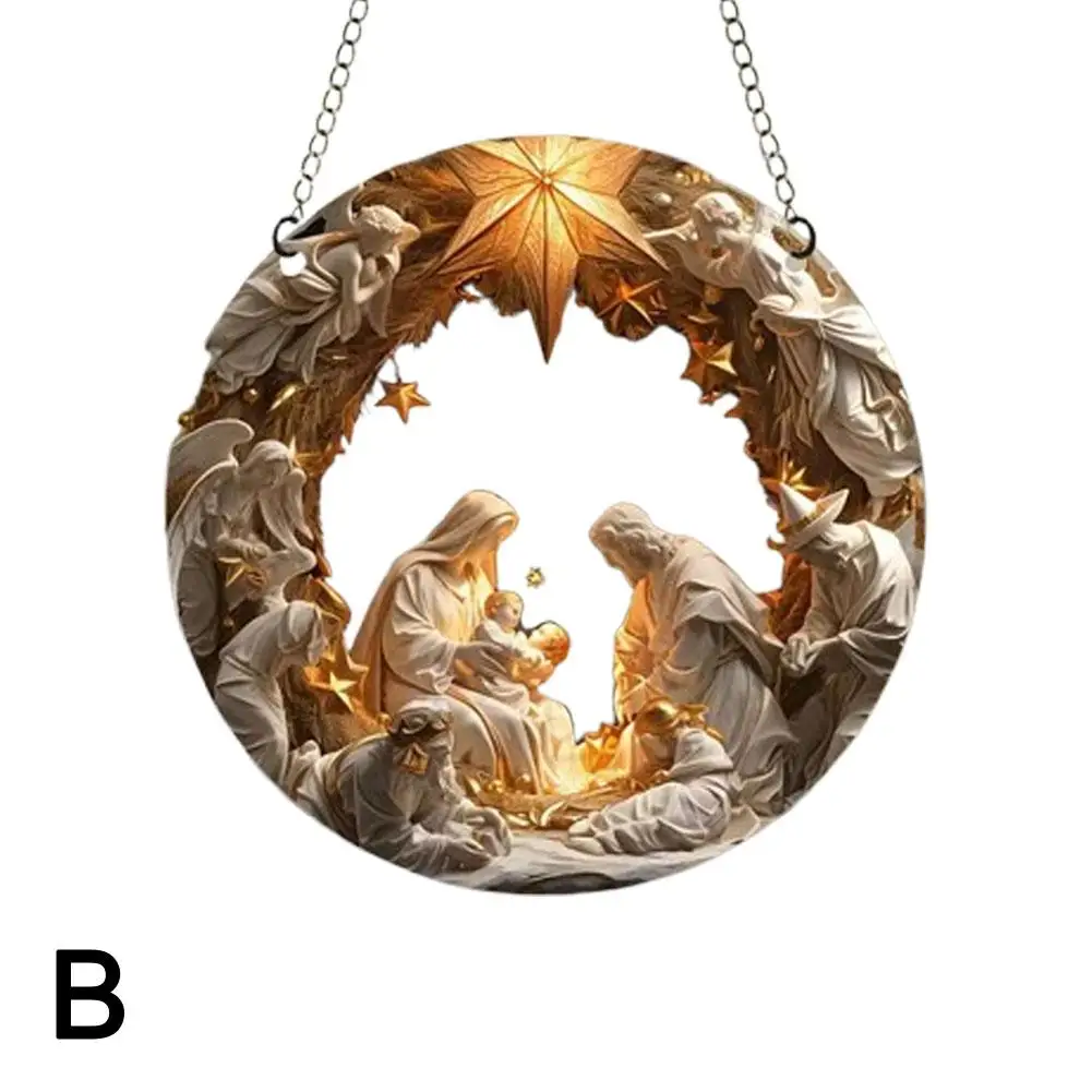 Pendentif d'arbre de Noël de la Nativité en acrylique, fête de Jésus-Christ, nouvel an, cadeaux de scène, ornements de Noël, décor, 2025, O5a7