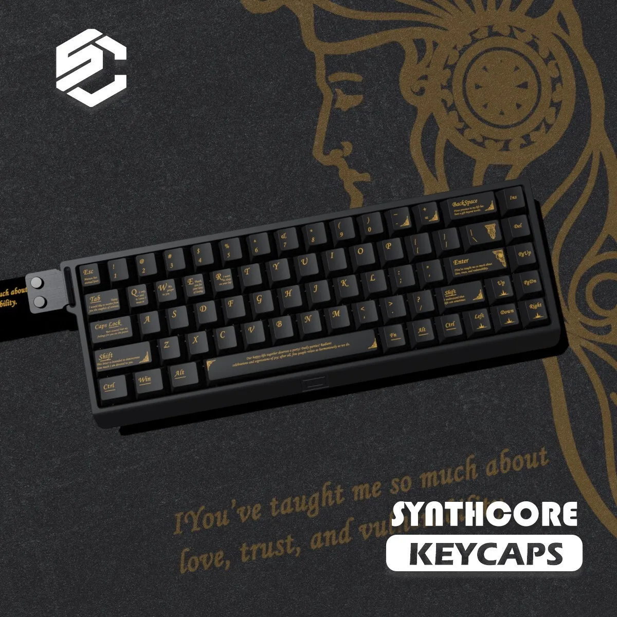 Custom Baroque Black Gold Themed Keycaps, Original Factory PBT Dye-Sublimated Set, Elegant High-End Artistic Keycap Gift