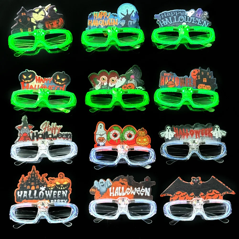 Halloween LED Glasses Decorative Glowing Orange Cartoon Pumpkin Skull Led Blinking Glasses Friends Kids Luminous Party Glasses