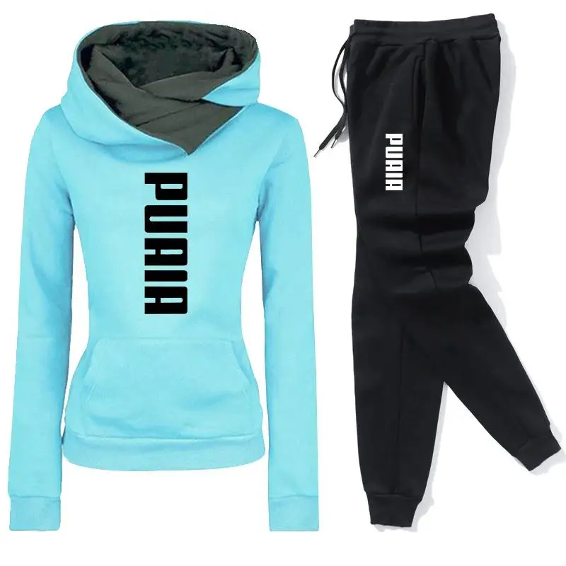 Womens Tracksuit  2 Piece Set Autumn Winter Popular Warm Hooded Sweatshirts+Jogging Pants Suit Sports Outfits Casual Clothing