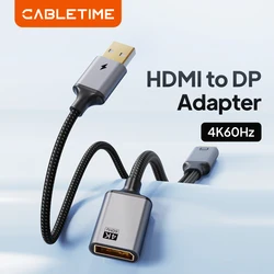CABLETIME 4K 60HZ HDMI to DP Cable Adapter Video Audio DisplayPort Converter for Laptop Switch PS3/4 XBox TV Monitor Projector