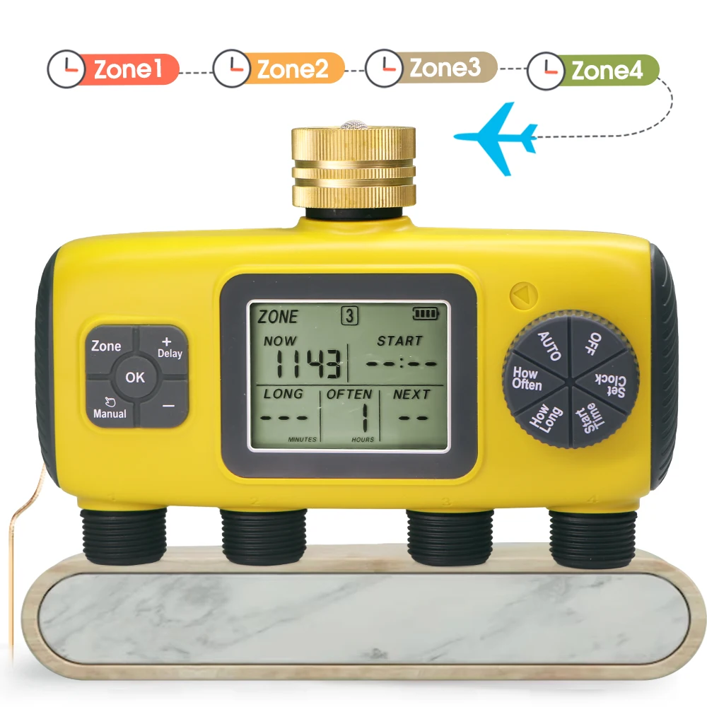 

Программируемый 4-выпускной таймер воды, ЖК-цифровой автоматический контроллер орошения для садового шланга, спринклерный клапан полива с таймером