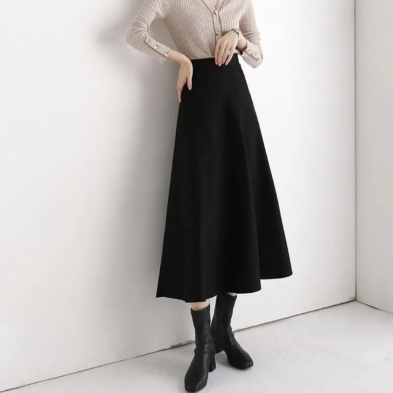 

Professional Simplicity Black A-line Skirt Spring New High Waist Solid Color Loose Vintage Skirts Casual Fashion Women Clothing