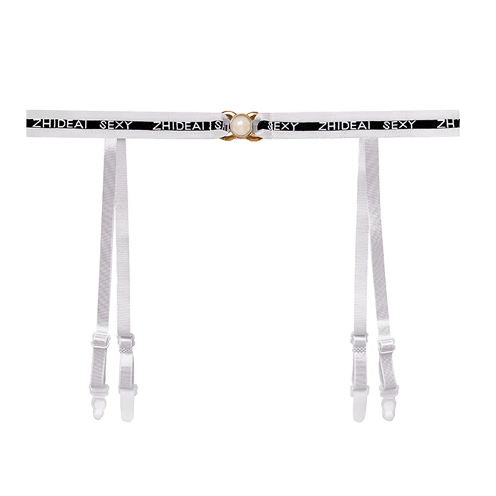 حزام رباط رياضي مثير عالي الخصر بحروف لؤلؤية وإكسسوارات جورب بحمالات مضادة للانزلاق