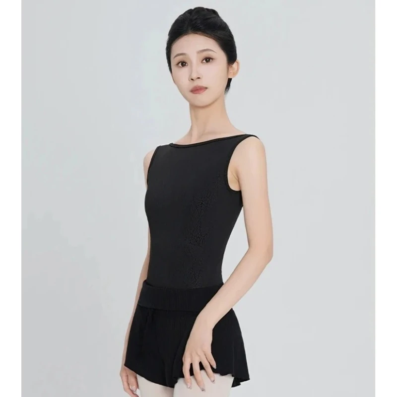 

Женский танцевальный купальник-балерина без рукавов с U-образной спинкой, балетный комбинезон, гимнастический жаккардовый трико, камзол, купальник для йоги, боди