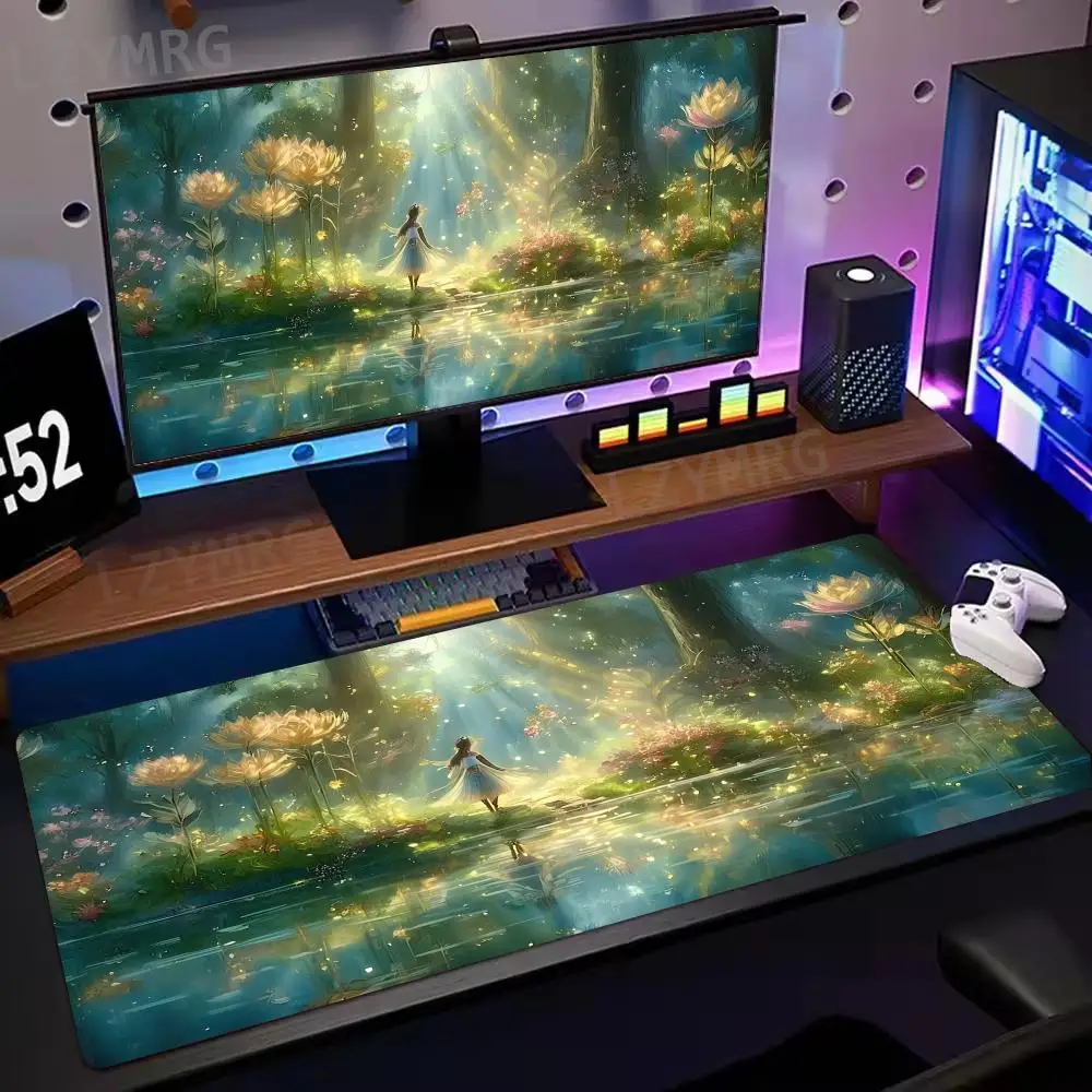 لوحة ماوس ماجيكال فورست فيري كبيرة من المطاط المضاد للانزلاق ملحقات مكتب الكمبيوتر لوحة ماوس للمكاتب وألعاب لوحة المفاتيح حصيرة ديكور