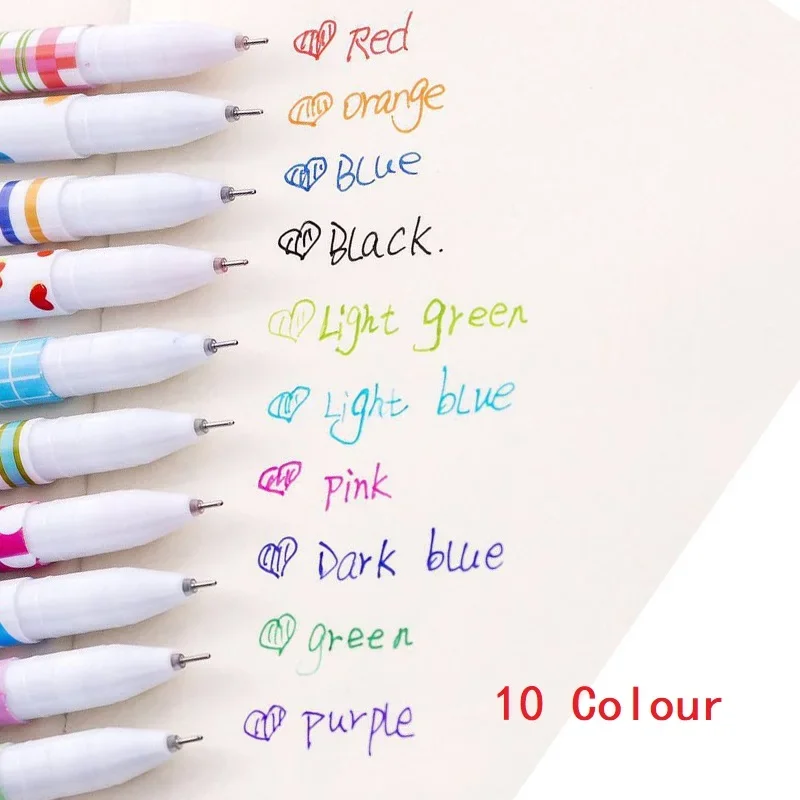 Lápis de Gel de Tinta Colorida Kawaii, Caneta Novidade dos Desenhos Animados para Menino e Menina, Artigos de Papelaria Escolar, Presente Infantil, 10Pcs por Pacote