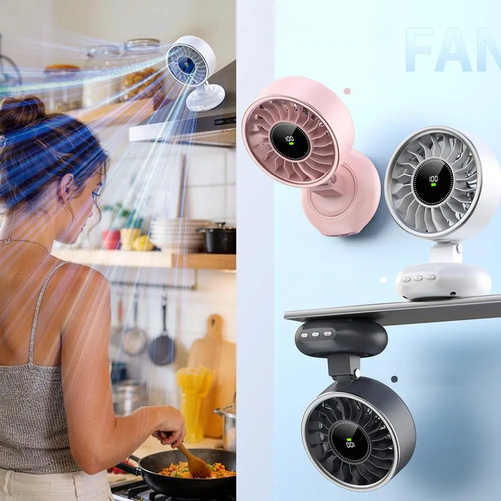 

Digital Display USB Rechargeable Portable Fan Magnetic Wall Mount Foldable Desk Fan for Dorm Bedroom Quiet Long Battery Life