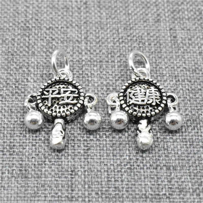 1 Piece Drum Shape Chinese Safe and Healthy Charm in 925 Sterling Silver for Bracelet and Necklace Making