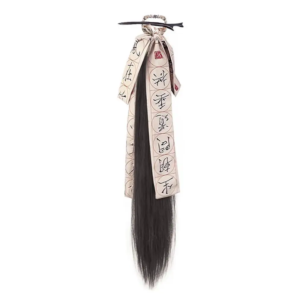 Chinese Style Hairpin Ribbon Ponytail Wig Women Simulated Ancient Hanfu Hair Extension