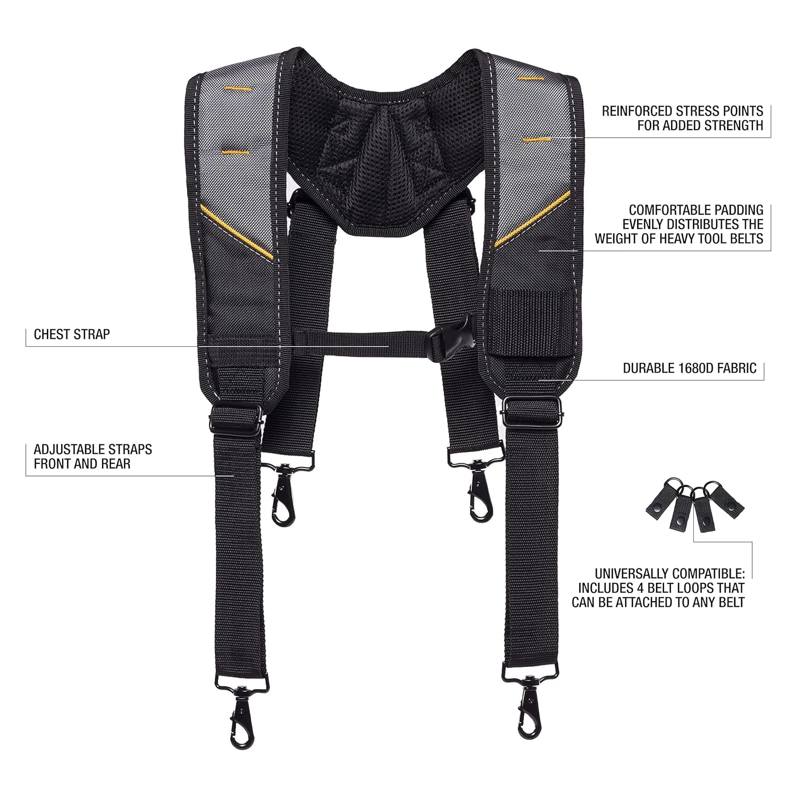 TOUGHBUILT TB-CT-51P Padded Suspenders Universal Construction Shoulder Harness with Four Lumbar Straps Power Tool Accessories