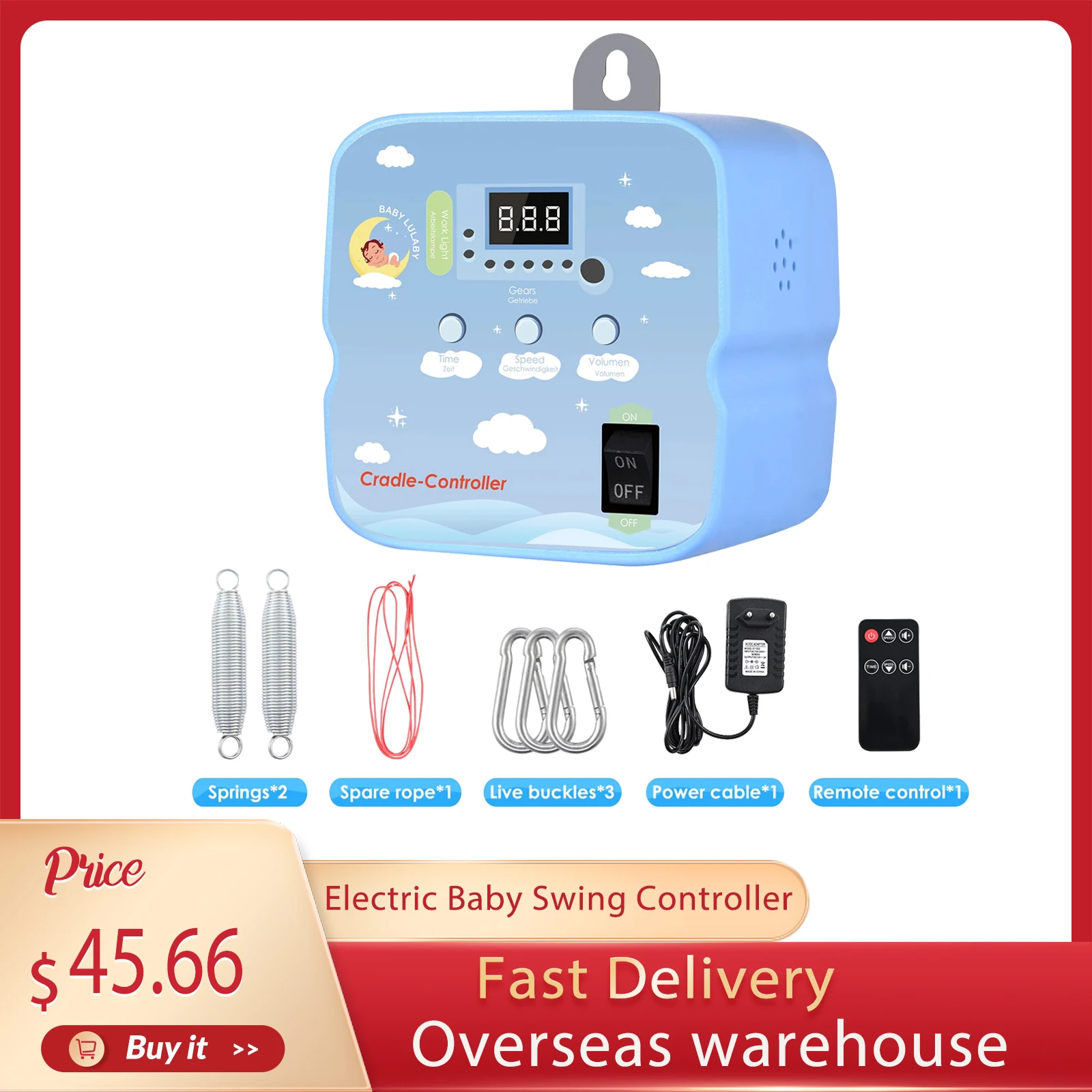 Electric Baby Swing Controller With 2PCS Spring And Remote Control, Motor Spring Cradle With Adjustable Timer, Up To 20kg Swing