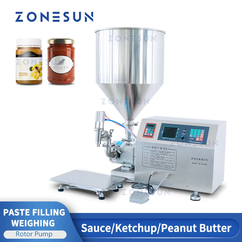 

ZONESUN ZS-RPW1 Rotor Pump Paste Cream Honey Filling and Weighing Machine Viscous liquid Chili Sauce Packaging Filler