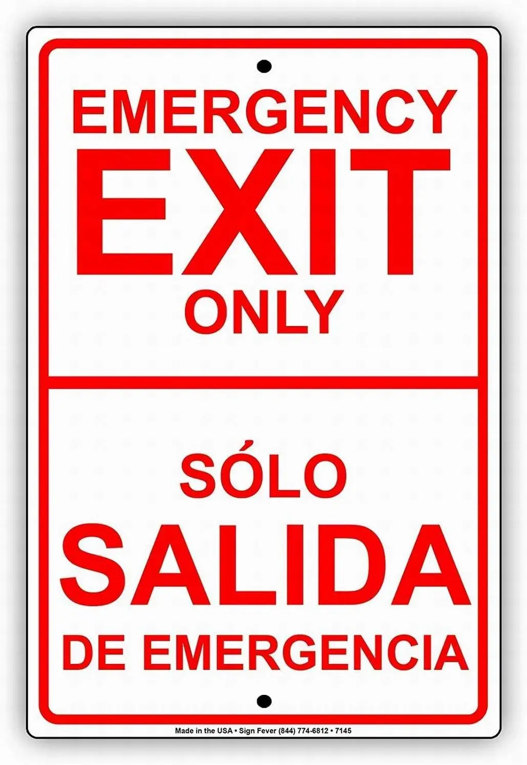 Safety Sign 8x12 Emergency Exit Only Sólo Salida De Emergencia English Spanish Dual Language Wall Art Warning Caution Tin Signs