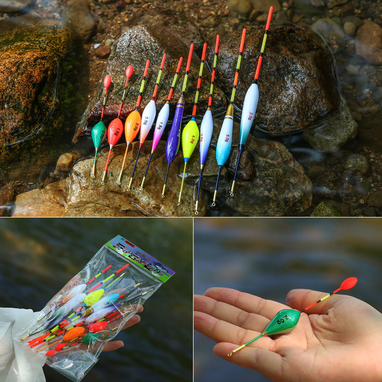 Sougayilang 10 قطع ستوكات المهنية العمودي الصيد تعويم مجموعة متعددة الوظائف إغراء الملحقات لتجربة قسط